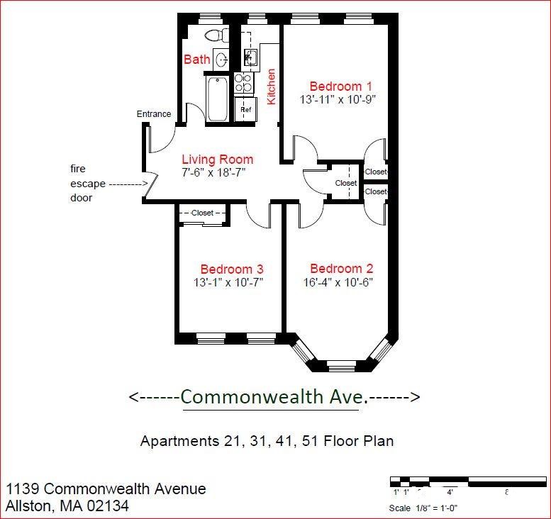 2 bed, 1 bath apartment for rent at 1139 Commonwealth Ave Unit 51, Allston