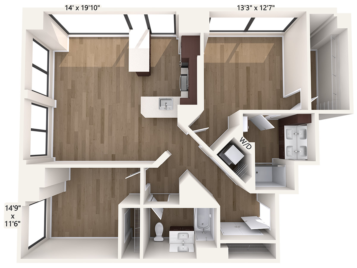 2 bed, 2 bath apartment for rent at 45 Stuart St Unit 1301, Midtown
