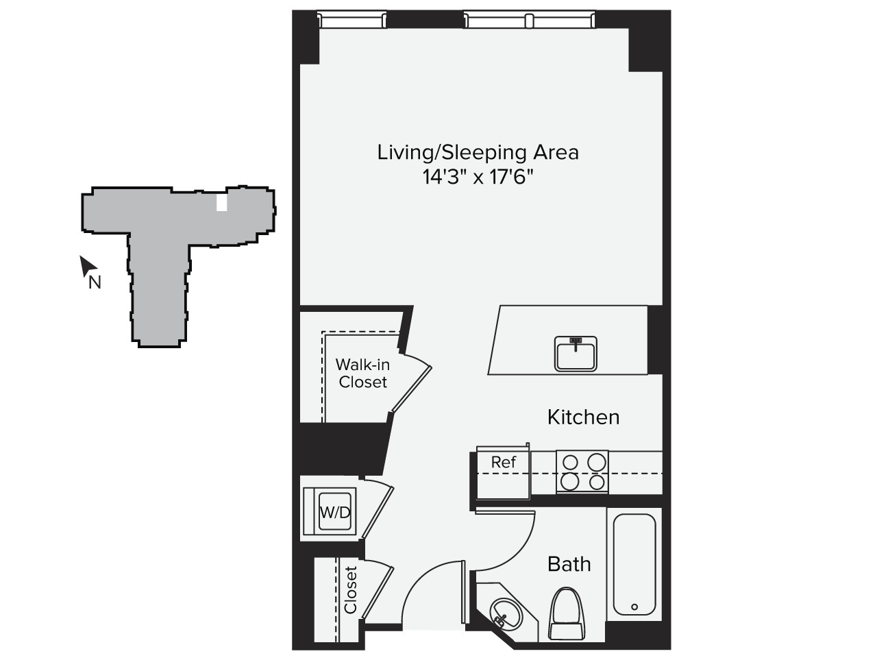 Studio bed, 1 bath apartment for rent at 1 Leighton St Unit 1714, East Cambridge