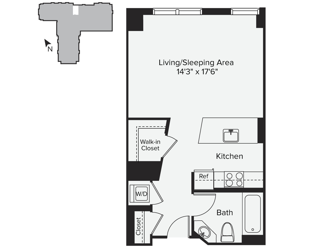 Studio bed, 1 bath apartment for rent at 1 Leighton St Unit 1812, East Cambridge