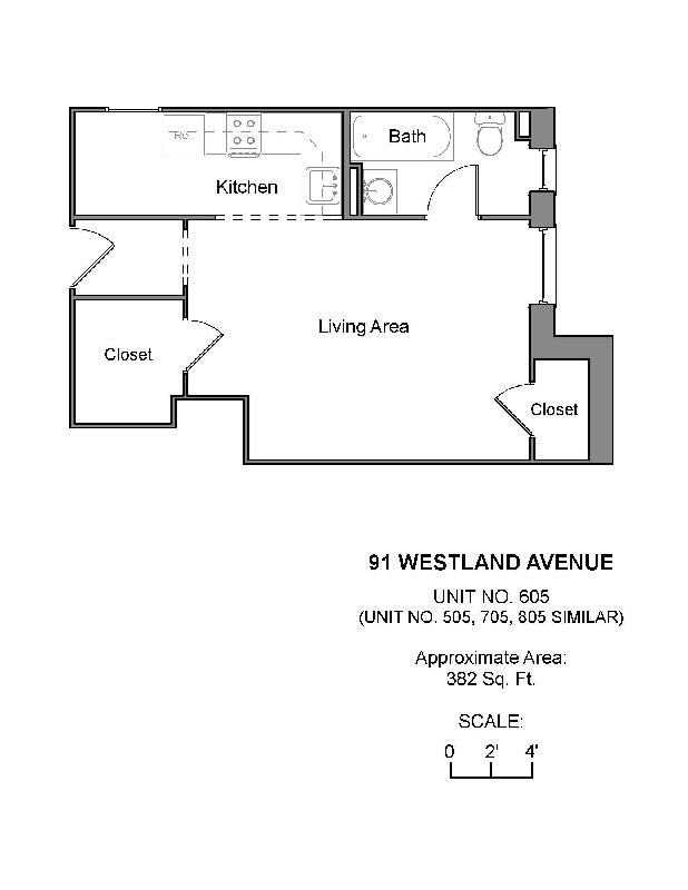 Studio bed, 1 bath apartment for rent at 91 Westland Ave Unit 605, Fenway
