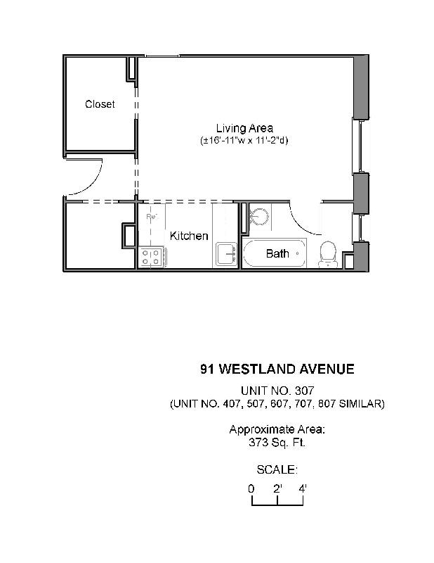 Studio bed, 1 bath apartment for rent at 91 Westland Ave Unit 607, Fenway